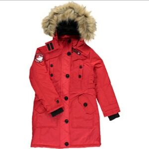 Canada Goose Red Puffer Jacket with Fur Hood
